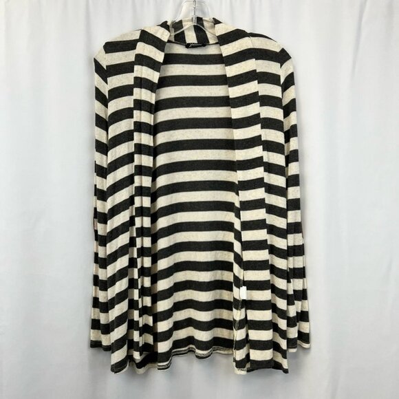 Piacé Boutique Womens Open Cardigan Gray Stripe Long Sleeve Elbow Patch Small - Picture 1 of 11